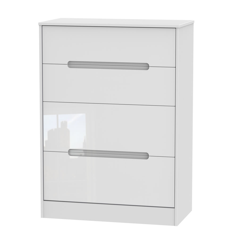 Seville 4 Drawer White Gloss Deep Chest of Drawers Image 1