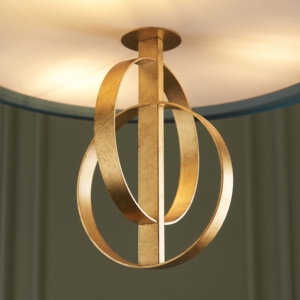 Merano Trento Antique Gold and Teal Satin Fabric 3 Light Pendant Ceiling Light Image 6