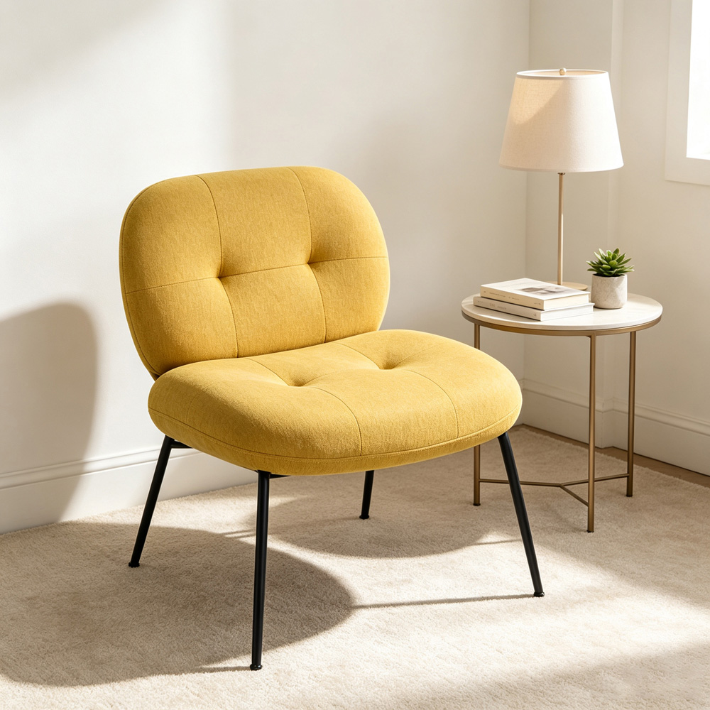 Living and Home Yellow Soft Fabric Lounge Chair Image 7