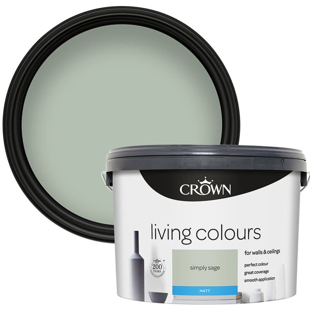 Crown Living Colours Walls and Ceilings Simply Sage Matt Emulsion Paint 10L Image 1