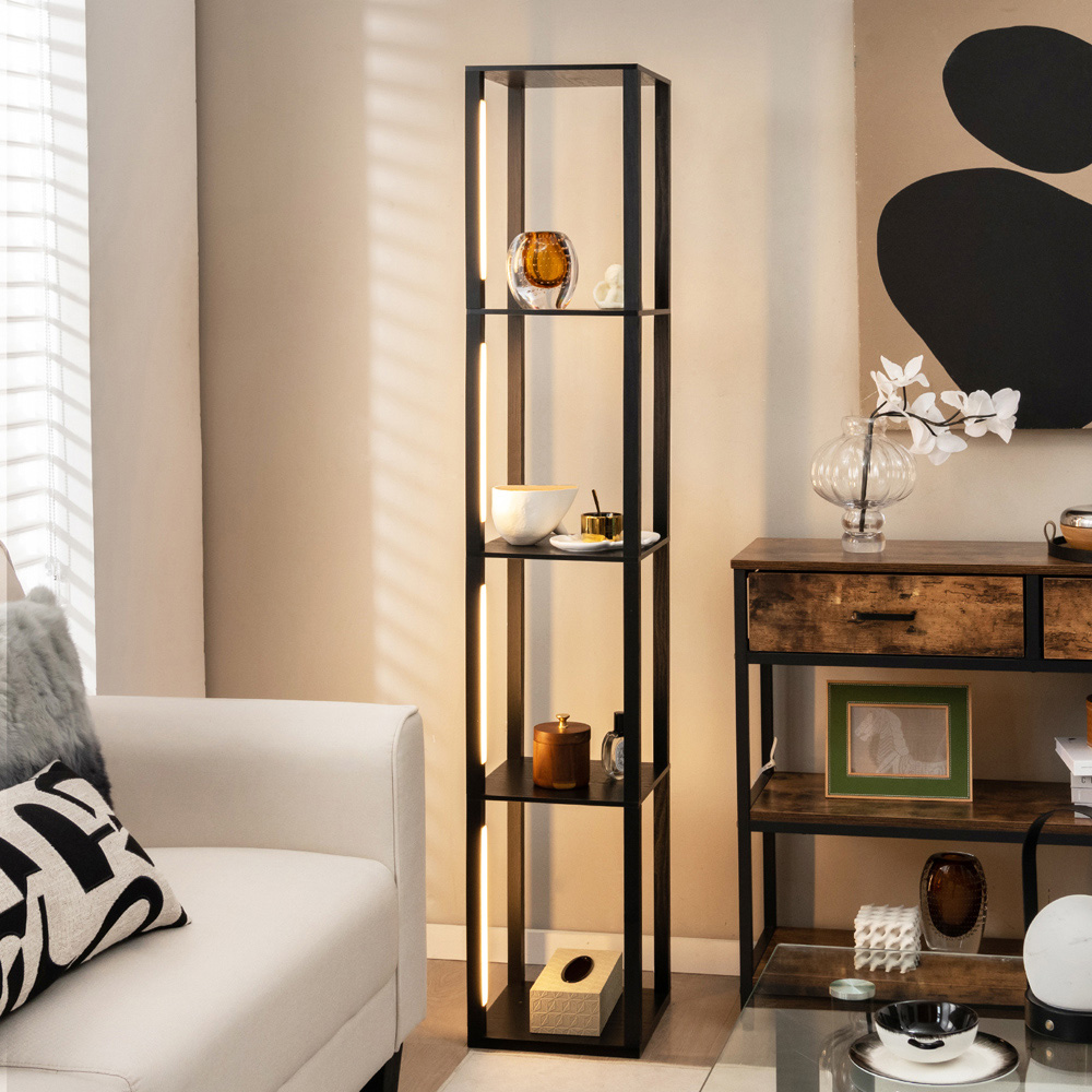 Costway Black 4 Shelf with Dimmable LED Bulb Floor Lamp Image 2