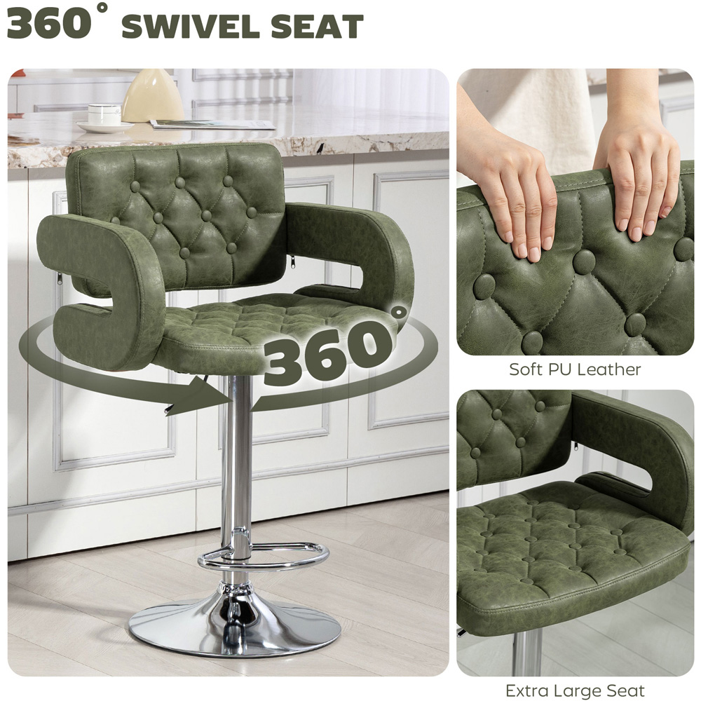Portland Green PU Leather Height Adjustable Swivel Bar Stool Image 5