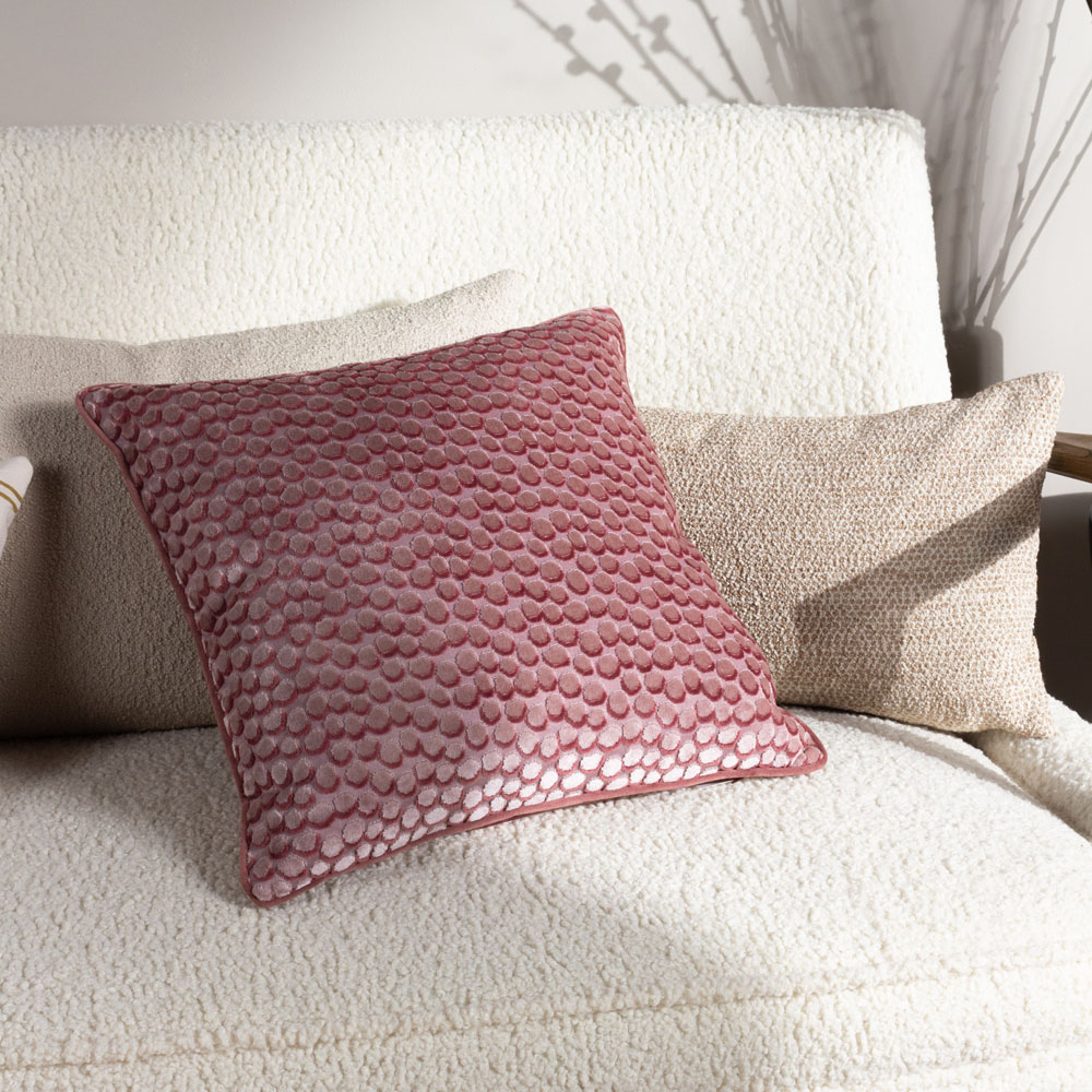 Hoem Lanzo Plaster Pink Cut Velvet Piped Cushion Image 6