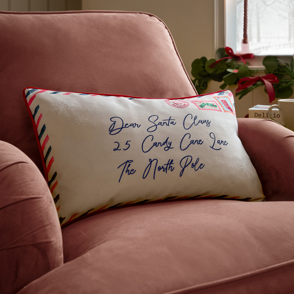 Furn Dear Santa Printed Red and White Velvet Reversible Cushion 30 x 50cm Image 2