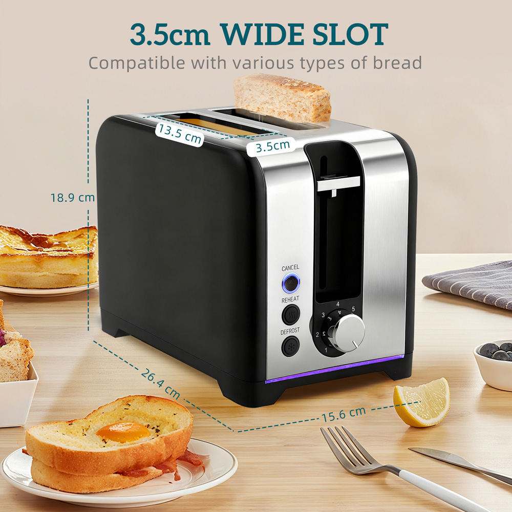 HOMCOM 800-285V70BK Black Rapid Boil 1.7L Jug Kettle and 2 Slice Toaster Set Image 8