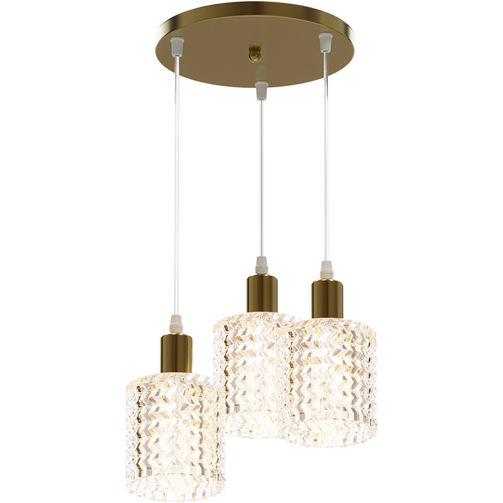 Living and Home 3 Light Gold Clear Glass Shade E27 Pendant Light Image 4