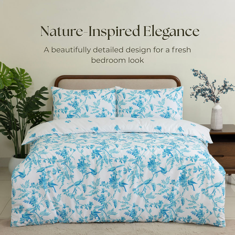 MHG Living Double Sky Garden Blue Floral Reversible Duvet Cover Set Image 2