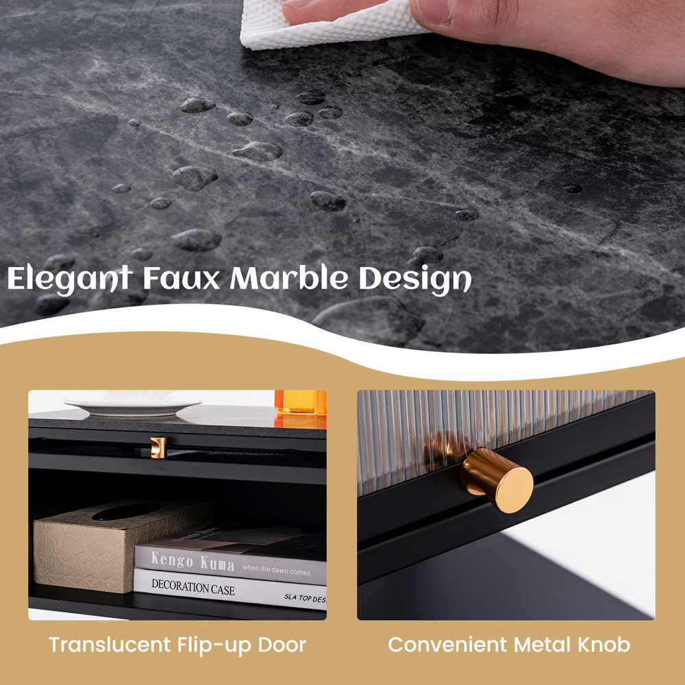 Costway Single Flip Up Door Single Shelf Black Side Table Image 7