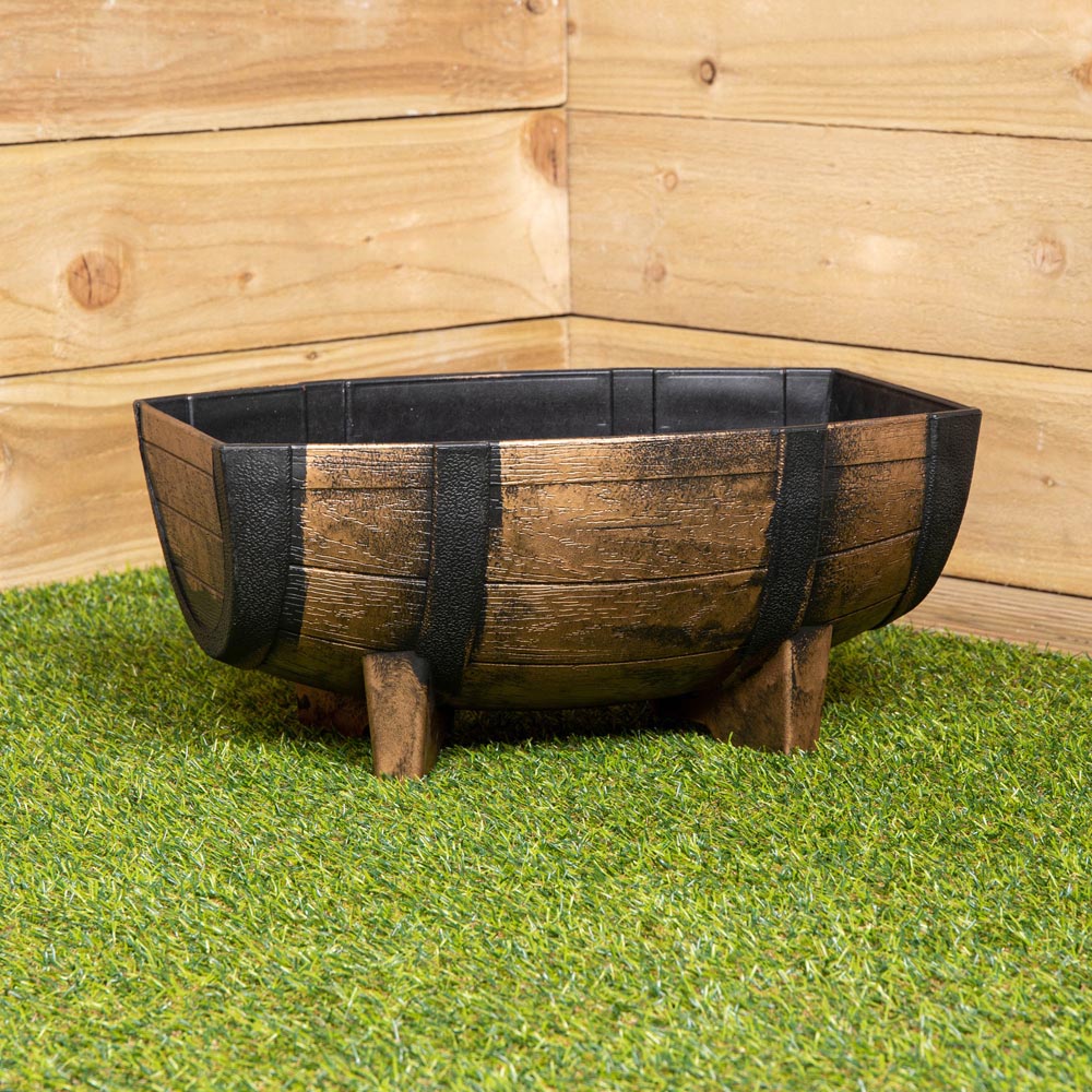 Samuel Alexander Oak Effect Barrel Plastic Medium Trough Planter 40cm Image 2