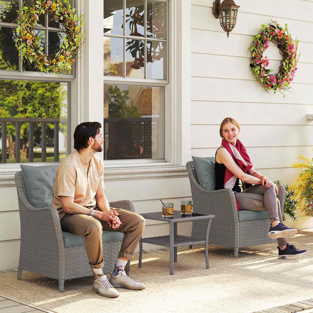 Outsunny Set of 2 Light Grey Cushioned PE Rattan Garden Chair Image 3