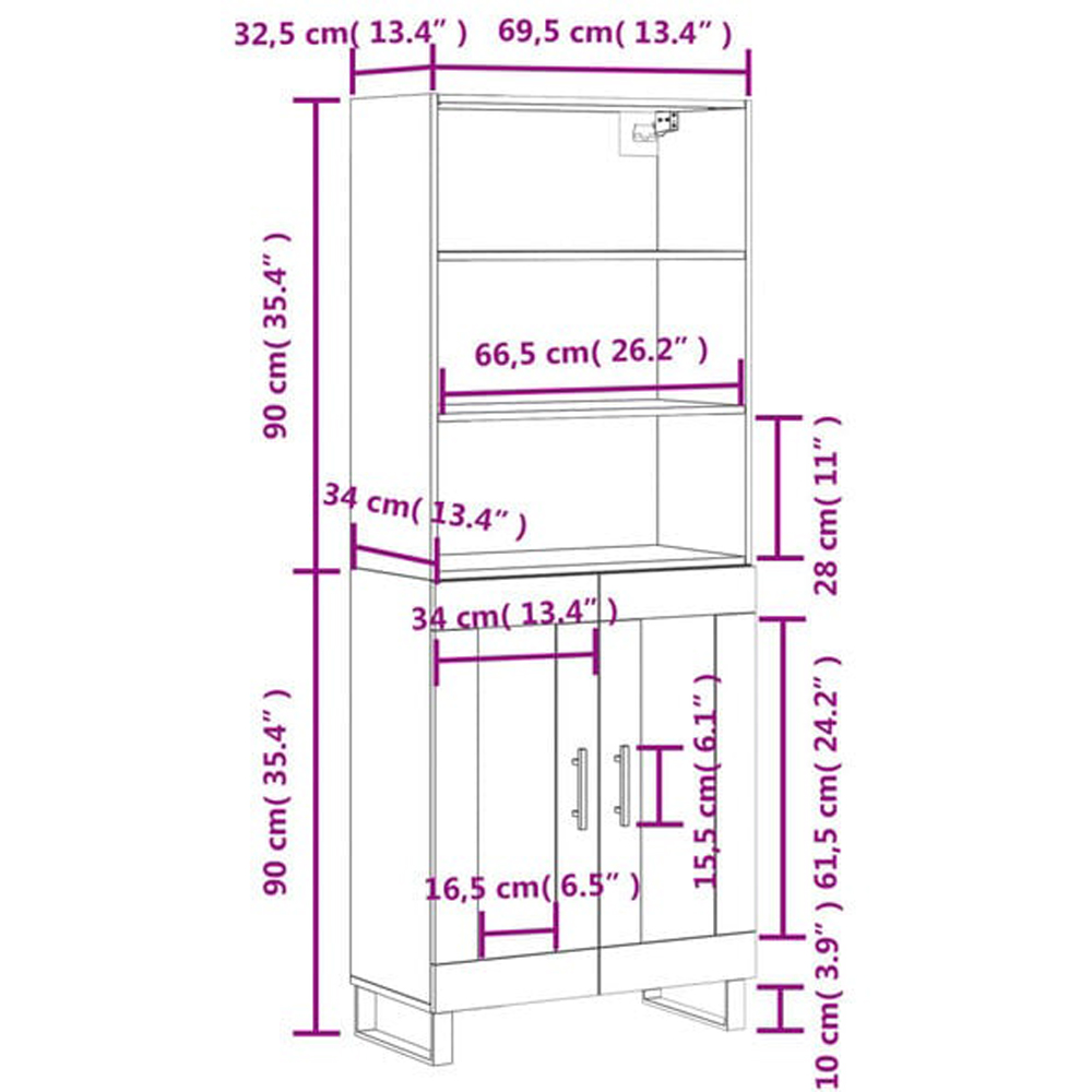 vidaXL 2 Glass Door 3 Shelf Sonoma Oak Highboard Image 6