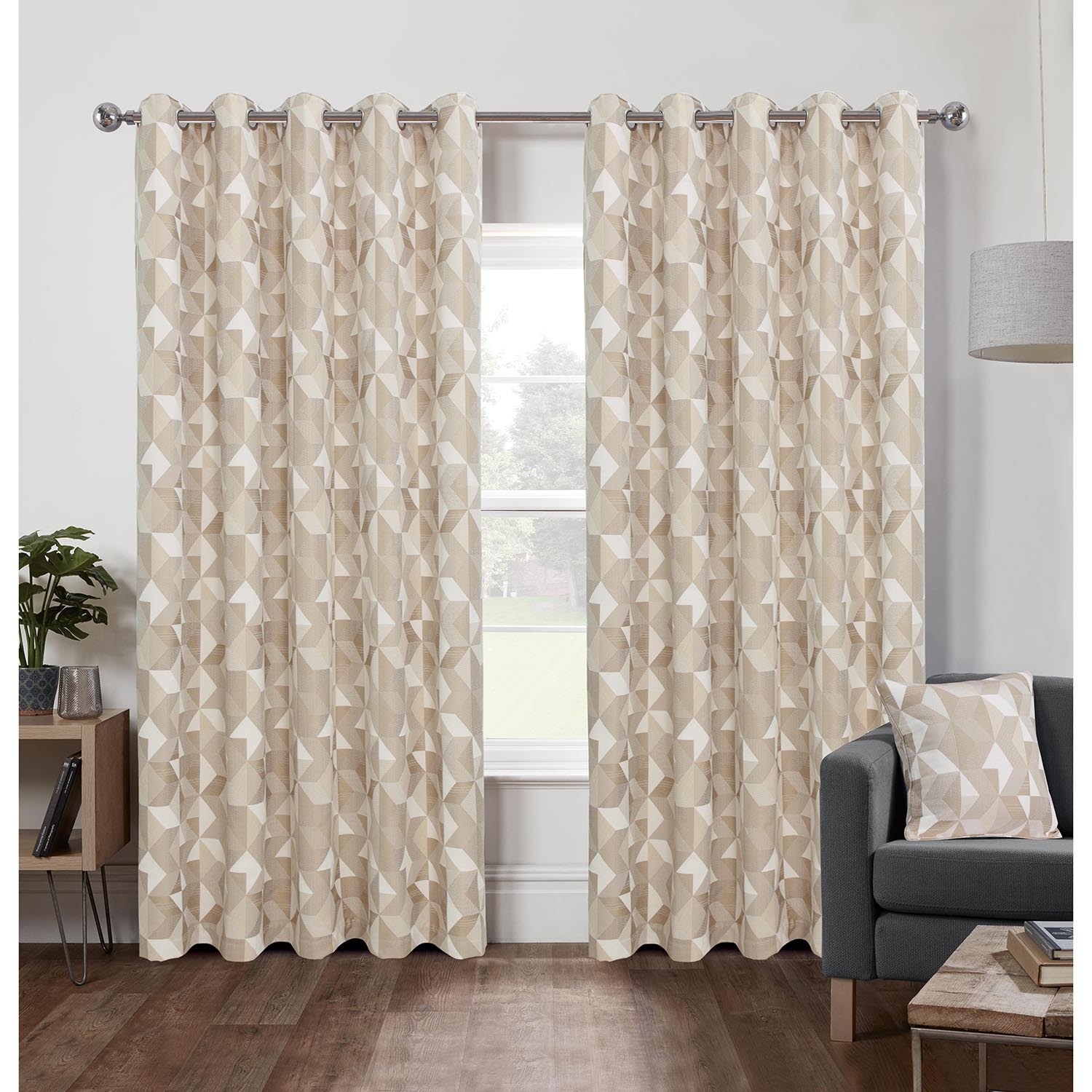 Natural Chicago Geo Eyelet Curtains 229cm Image 1