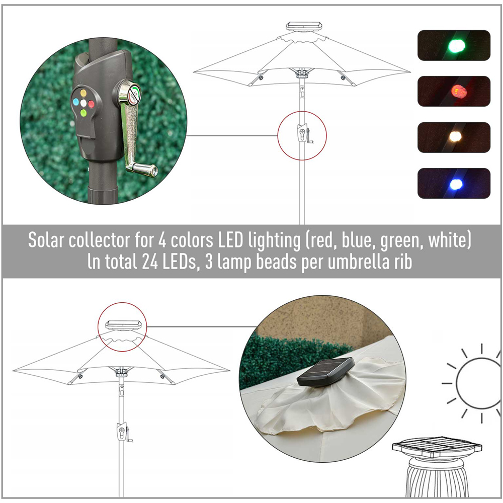 Outsunny Off White 24 LED Crank and Tilt Parasol 2.75m Image 4