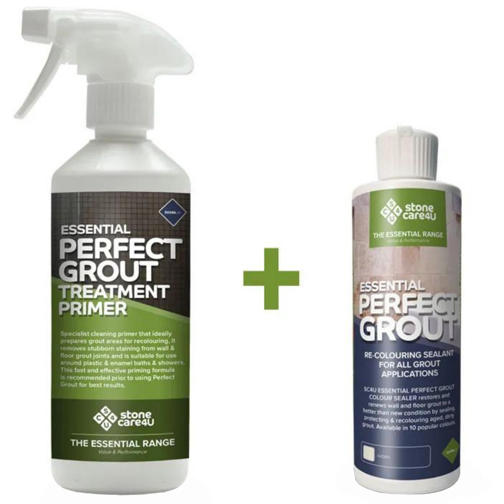 StoneCare4U Essential Ivory Perfect Grout Sealer 237ml and Primer 500ml Bundle Image 1
