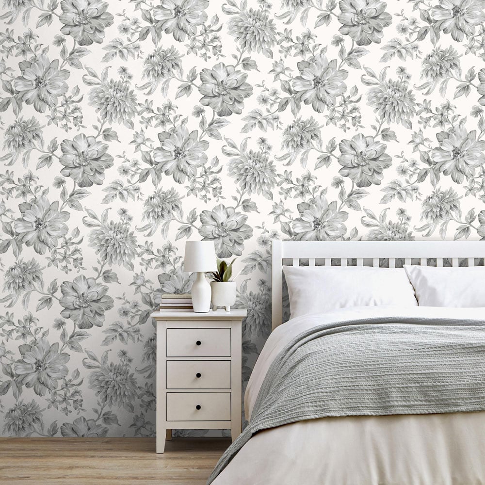 Fine Decor Isabella Floral Grey Wallpaper Image 6