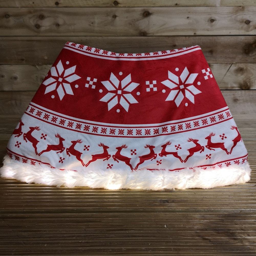 Samuel Alexander Red and White Snowflake and Reindeer LED Christmas Tree Skirt 60cm Image 2