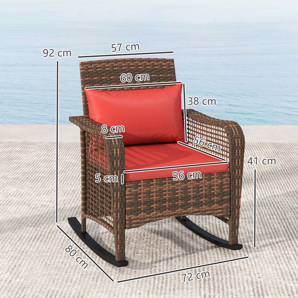 Outsunny Red Rattan Garden Rocking Chair with Cushions Image 9