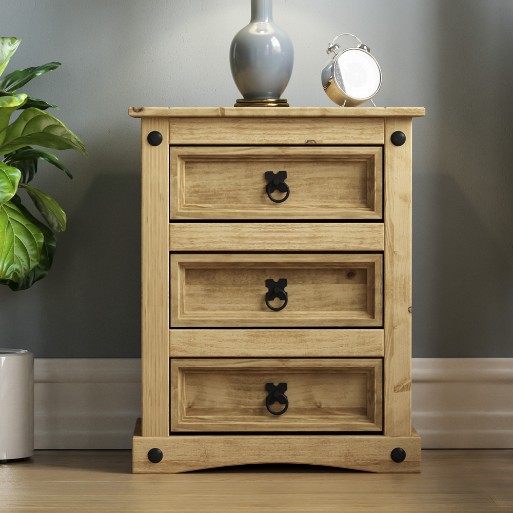 Vida Designs Corona 3 Drawer Pine Bedside Table Image 6