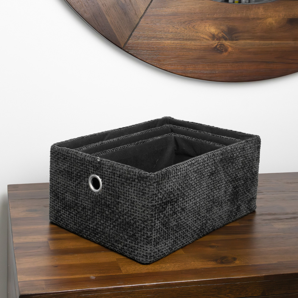JVL Metro Black Rectangular Storage Basket 3 Pack Image 2