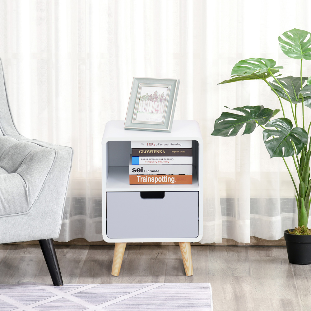 Portland Single Drawer White and Grey Wooden Bedside Table Image 6