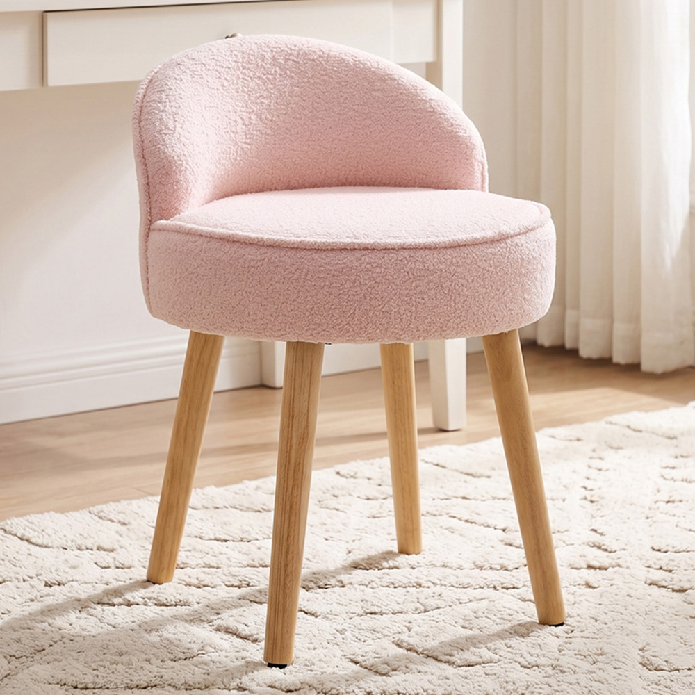 Living and Home Pink Teddy Fleece Low Backrest Vanity Stool Image 1