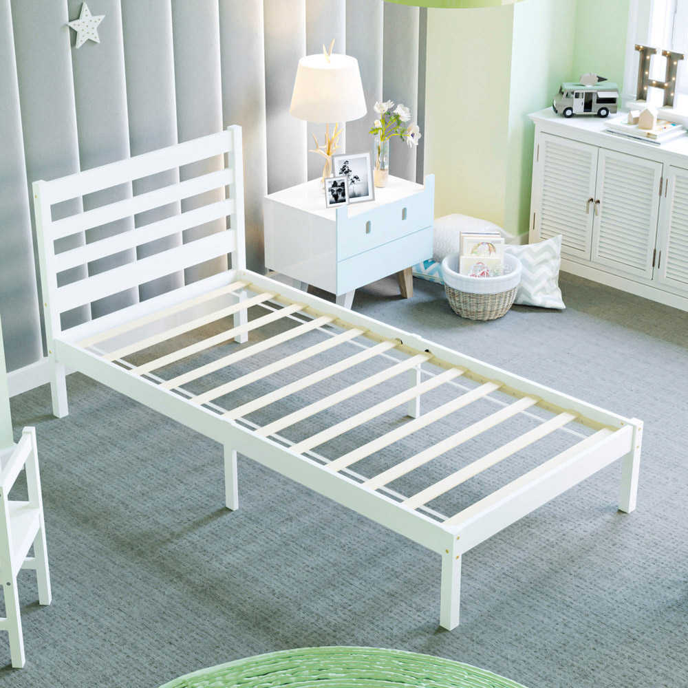 JUNIOR VIDA Libra Single White Wooden Bed with Gel Memory Foam Mattress Image 4