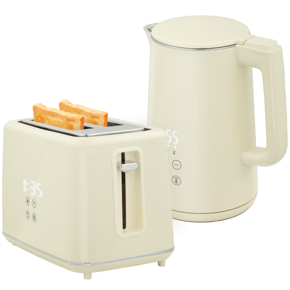 HOMCOM 800-211V70BG Beige 1.5L Fast Boil Electric Kettle 3000W and 2 Slice Toaster Set Image 1