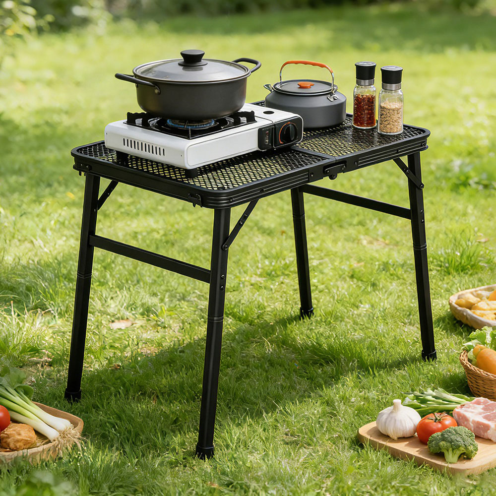 Levede Black Aluminium Adjustable Height Foldable Camping Table 60cm Image 2