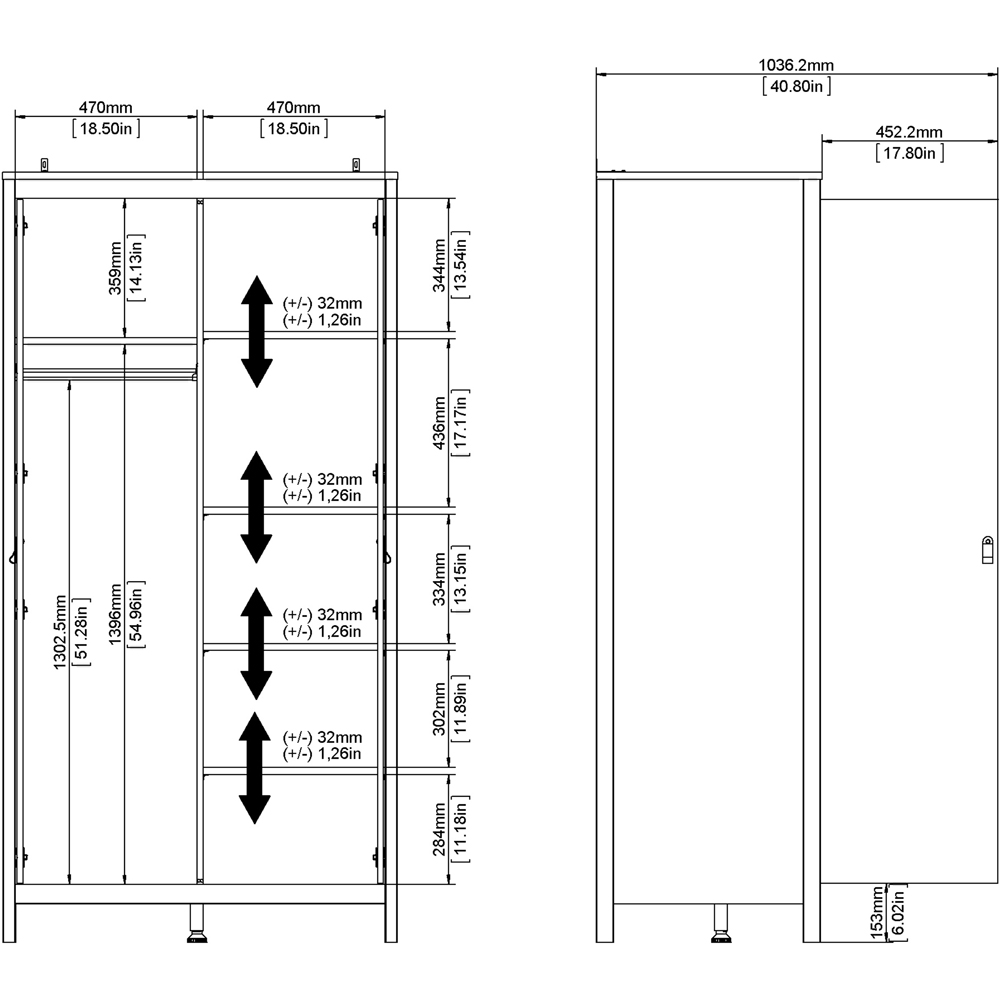 Florence Madrid 2 Door White Wardrobe Image 7