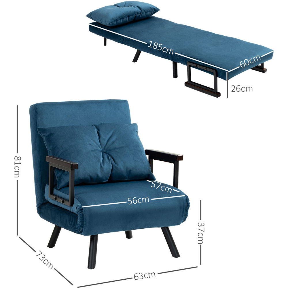 HOMCOM Single Blue Velvet Feel Fabric Convertible Chair Bed Image 8