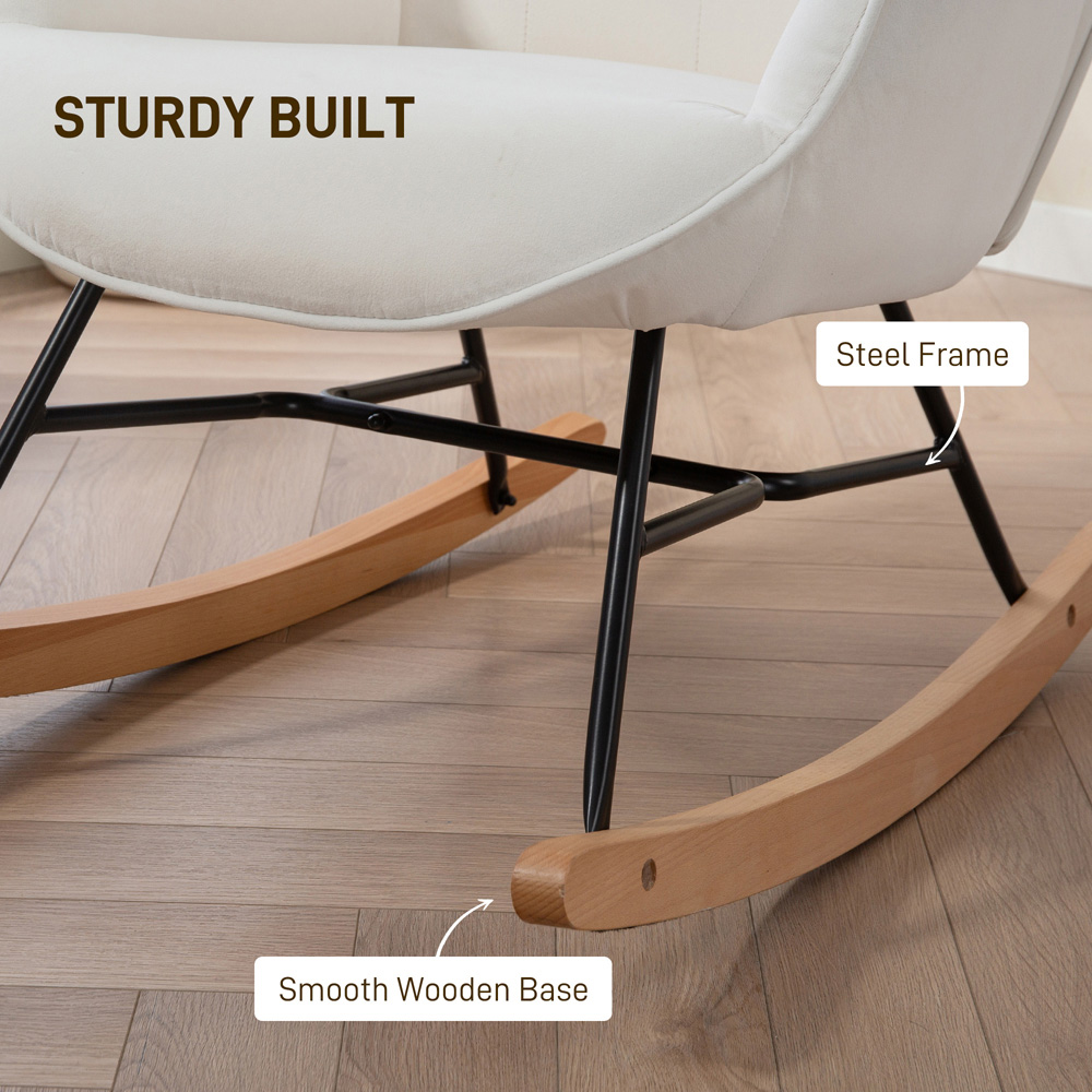 Portland Cream Velvet Upholstered Solid Wood Rocking Chair Image 4