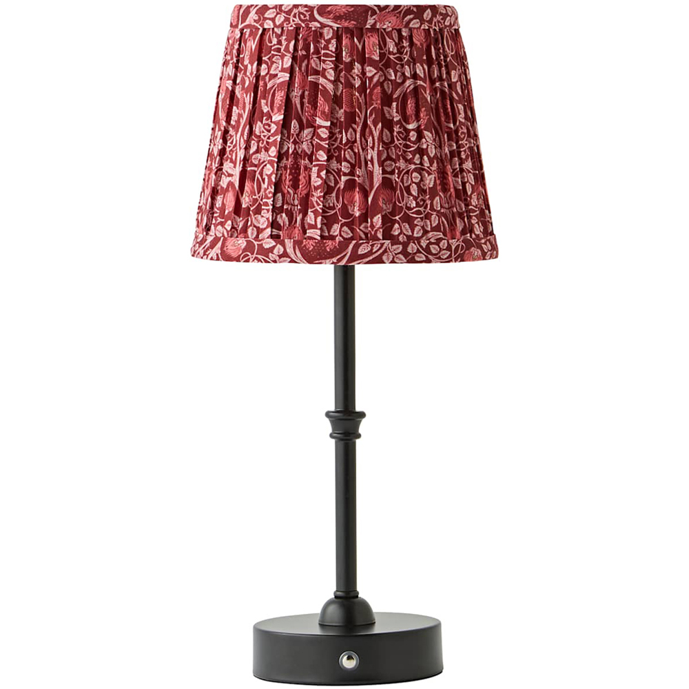 ValueLights Lowe Burgundy Floral Pleated Shade Black Rechargeable Table Lamp with Bulb Image 1