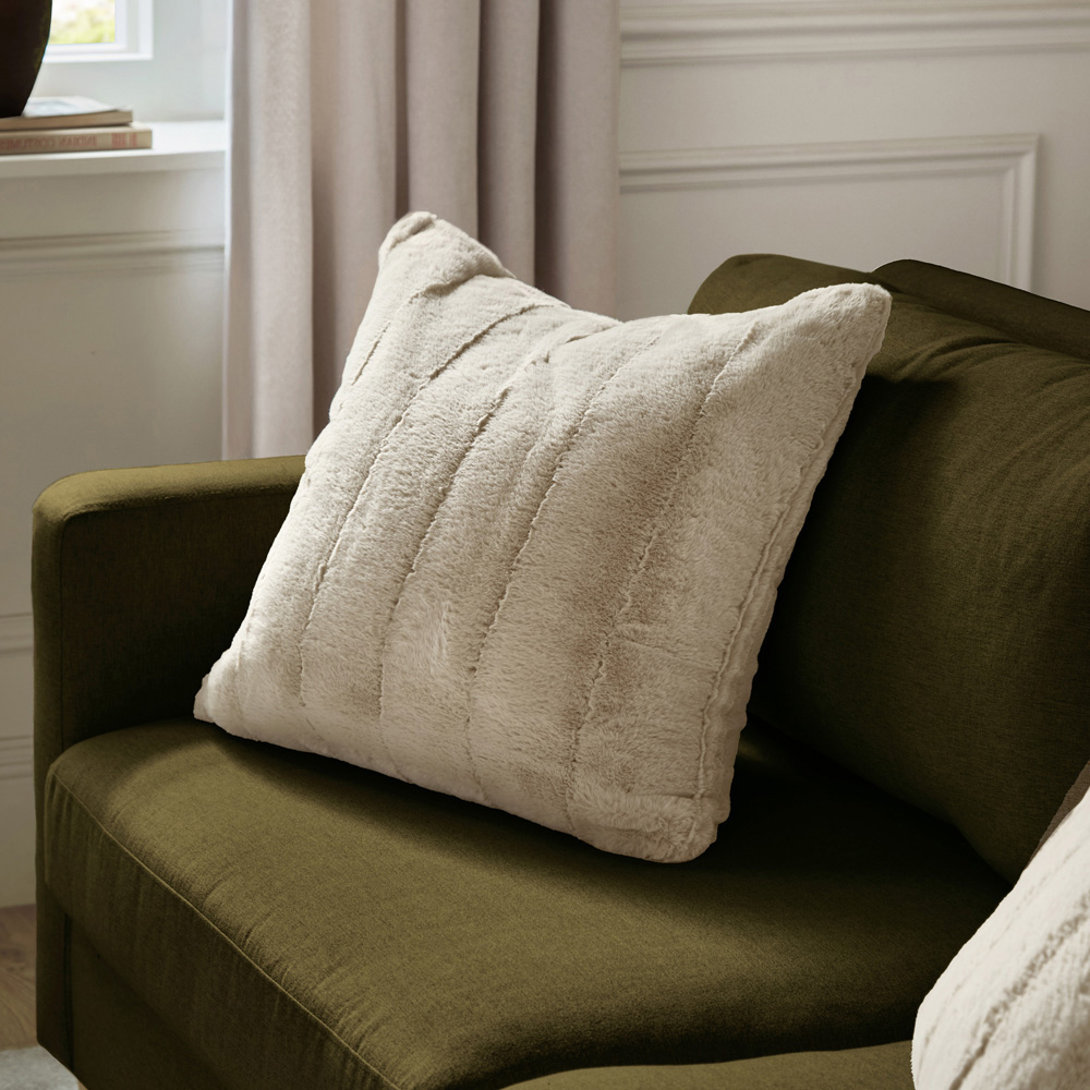 Paoletti Empress Oatmeal Faux Fur Cushion 55 x 55cm Image 2