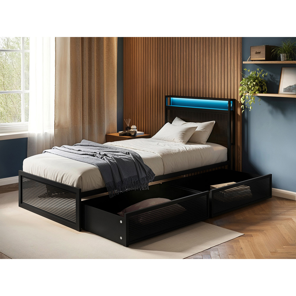 Flair Callan Single Black Metal Bed Frame with Storage and LED Image 5