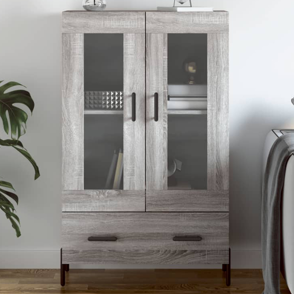 vidaXL 2 Glass Door Single Drawer Grey Sonoma Highboard Image 1