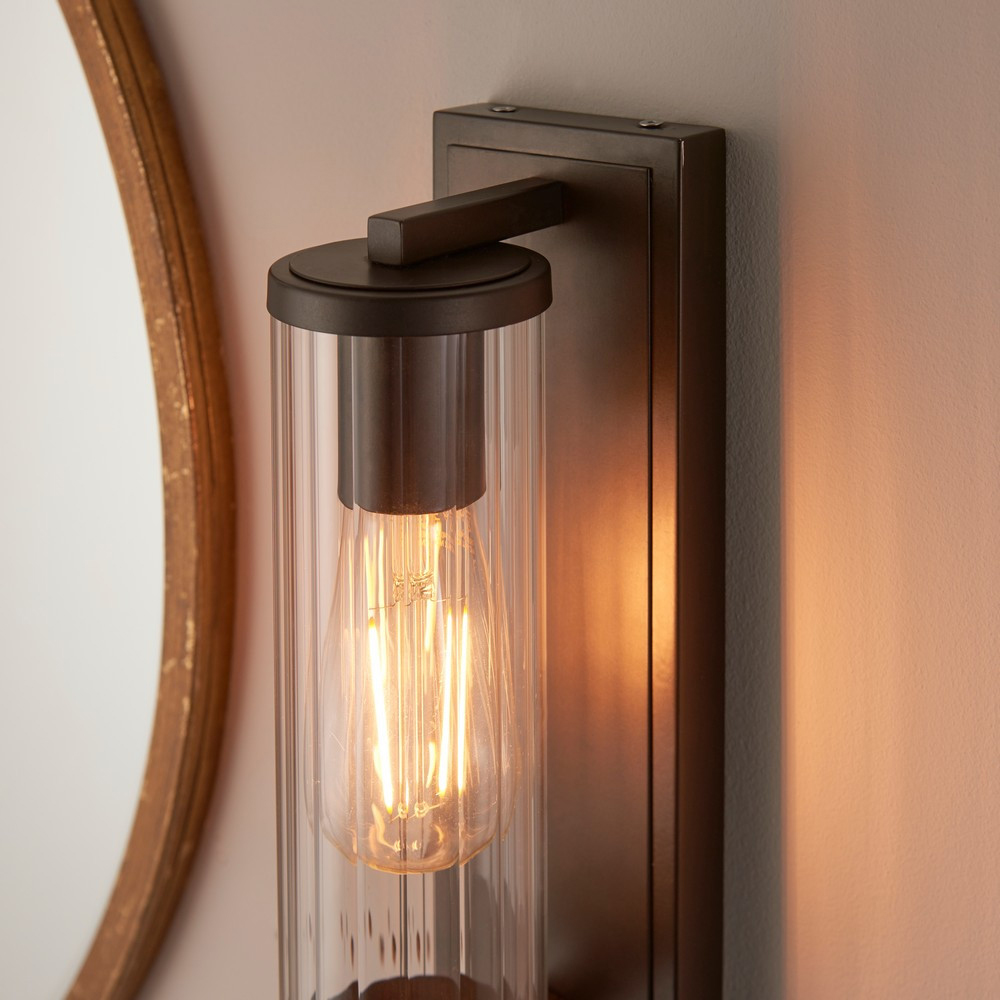 Merano Como Dark Bronze Clear Ribbed Glass Wall Lamp Image 3