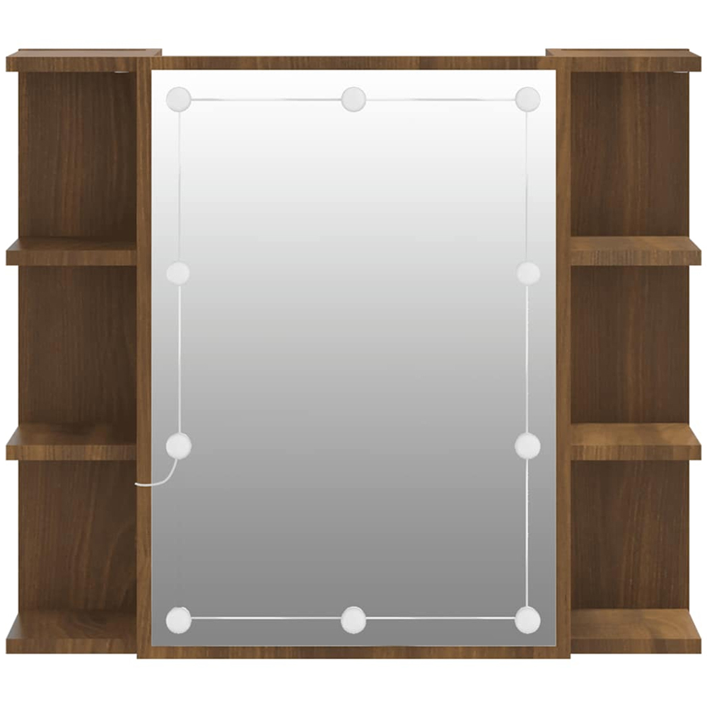 vidaXL Single Door 6 Open Shelf Brown Oak LED Mirror Bathroom Cabinet Image 4