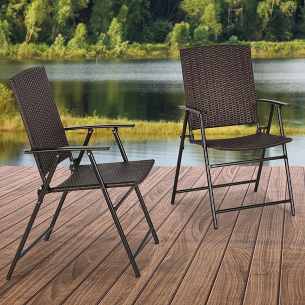 Outsunny Set of 2 Brown Rattan Folding Garden Chair Image 1