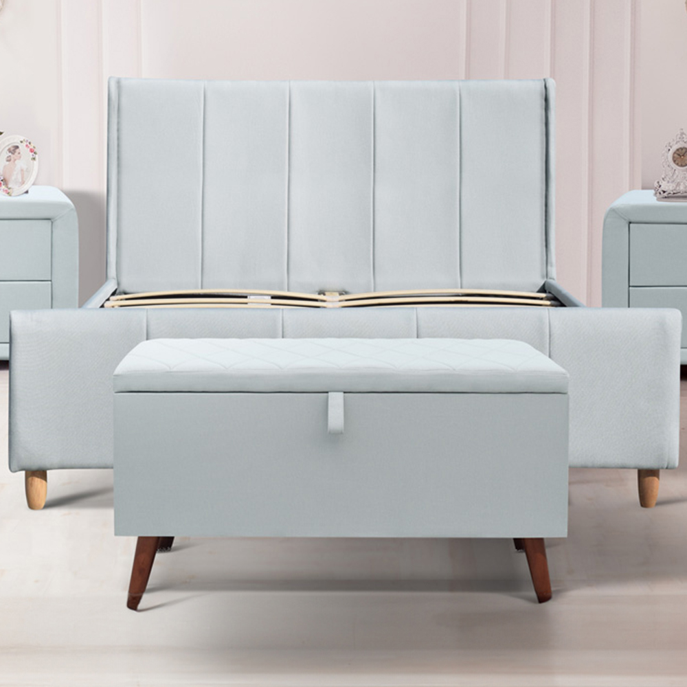 Brooklyn Double Blue Plush Velvet Bed Frame with Blanket Box Image 1