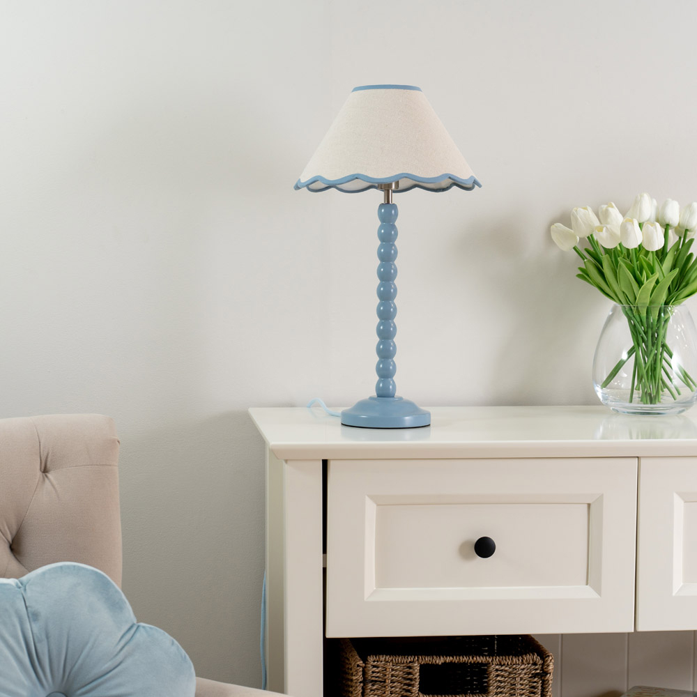 ValueLights Bobbins Blue Trim Scallop Shade Powder Blue LED Floor Lamp Image 5