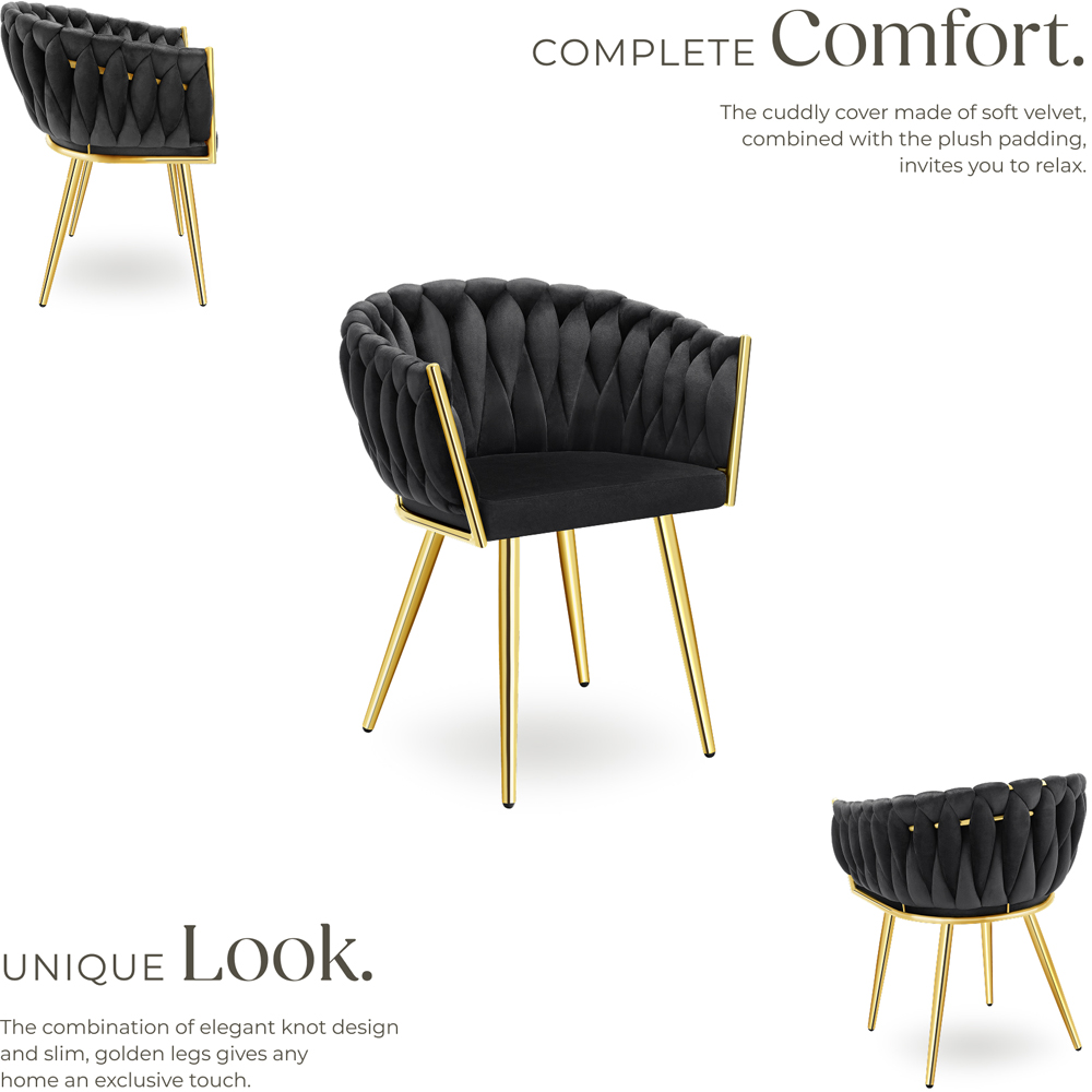 tectake Astano Set of 4 Black and Gold Velvet Padded Knot Design Dining Chair Image 4