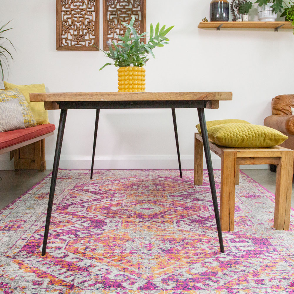 Kukoon Pink and Grey Bordered Geometric Distressed Rug 240 x 60cm Image 3
