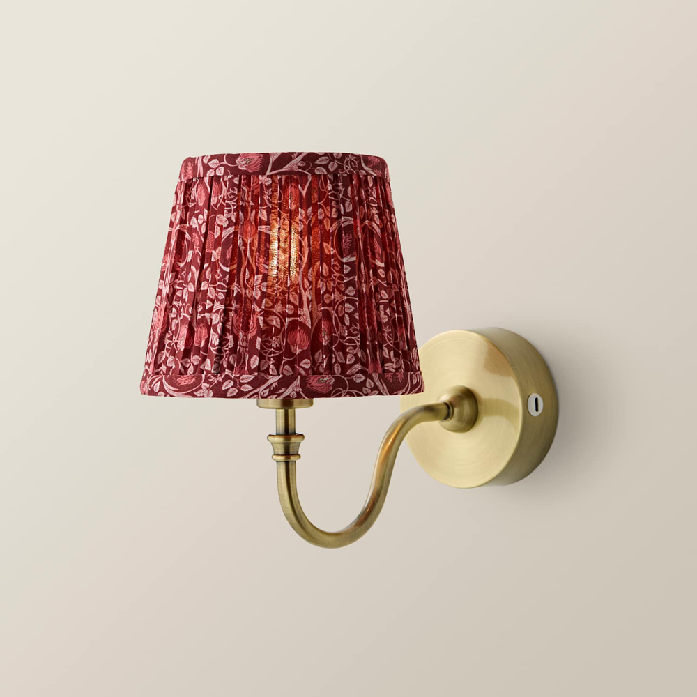 ValueLights Lowe Burgundy Floral Pleated Shade Gold Rechargeable Wall Light with Bulb Image 3