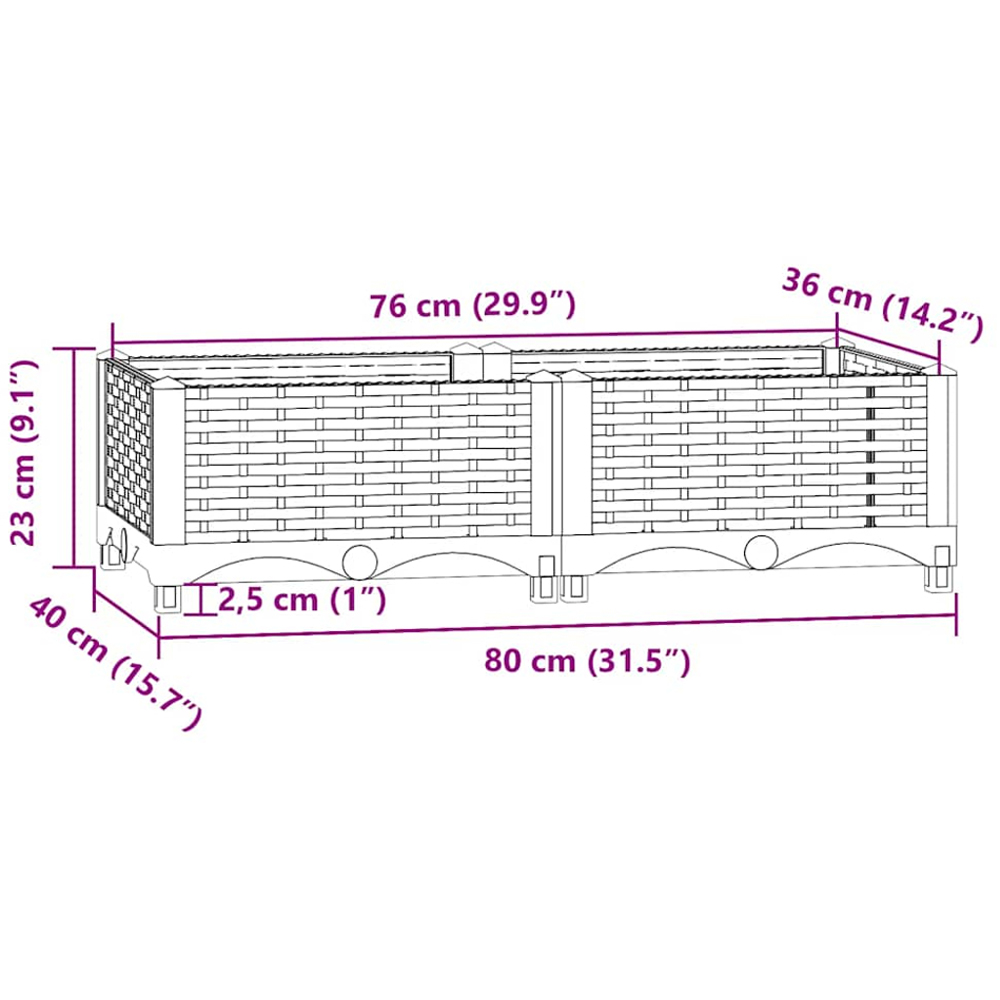 vidaXL White Polypropylene Raised Garden Bed 23 x 40 x 80cm Image 8