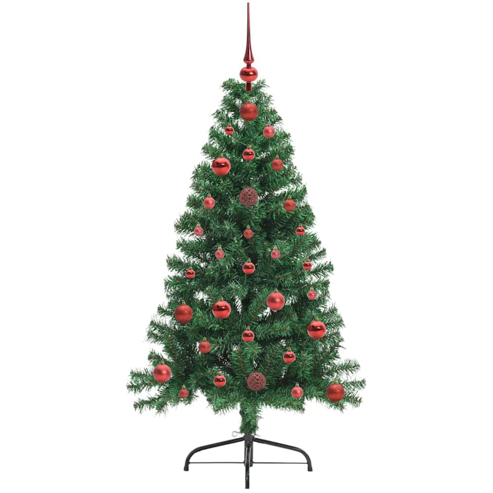 vidaXL Pre-Lit Red Baubles Green Artificial Christmas Tree 4ft Image 4
