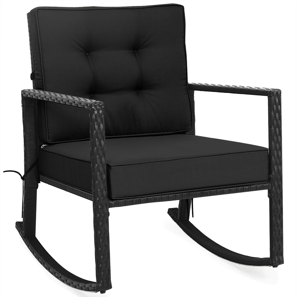 Costway Black Wicker Garden Rocking Chair Image 2