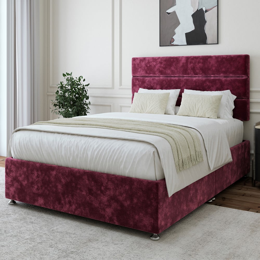 Bedmaster Double Aubergine Chenille Divan Base with Milan Headboard Image 1
