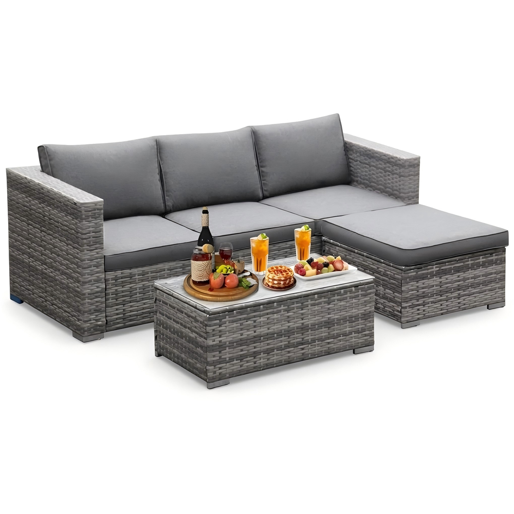 Willowmare 4 Seater Grey Rattan Garden Corner Sofa Set Image 2