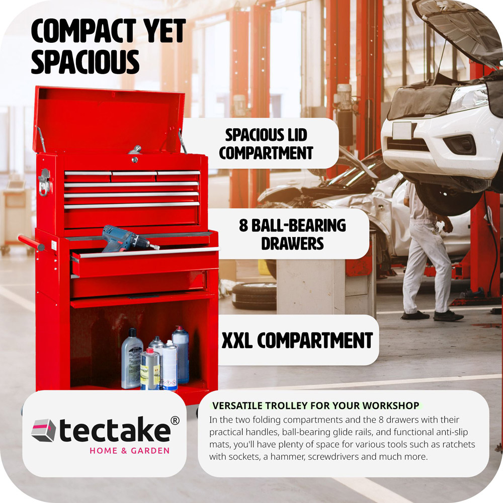 tectake 8 Drawer Red Tool Chest of Drawers with Wheels Image 5