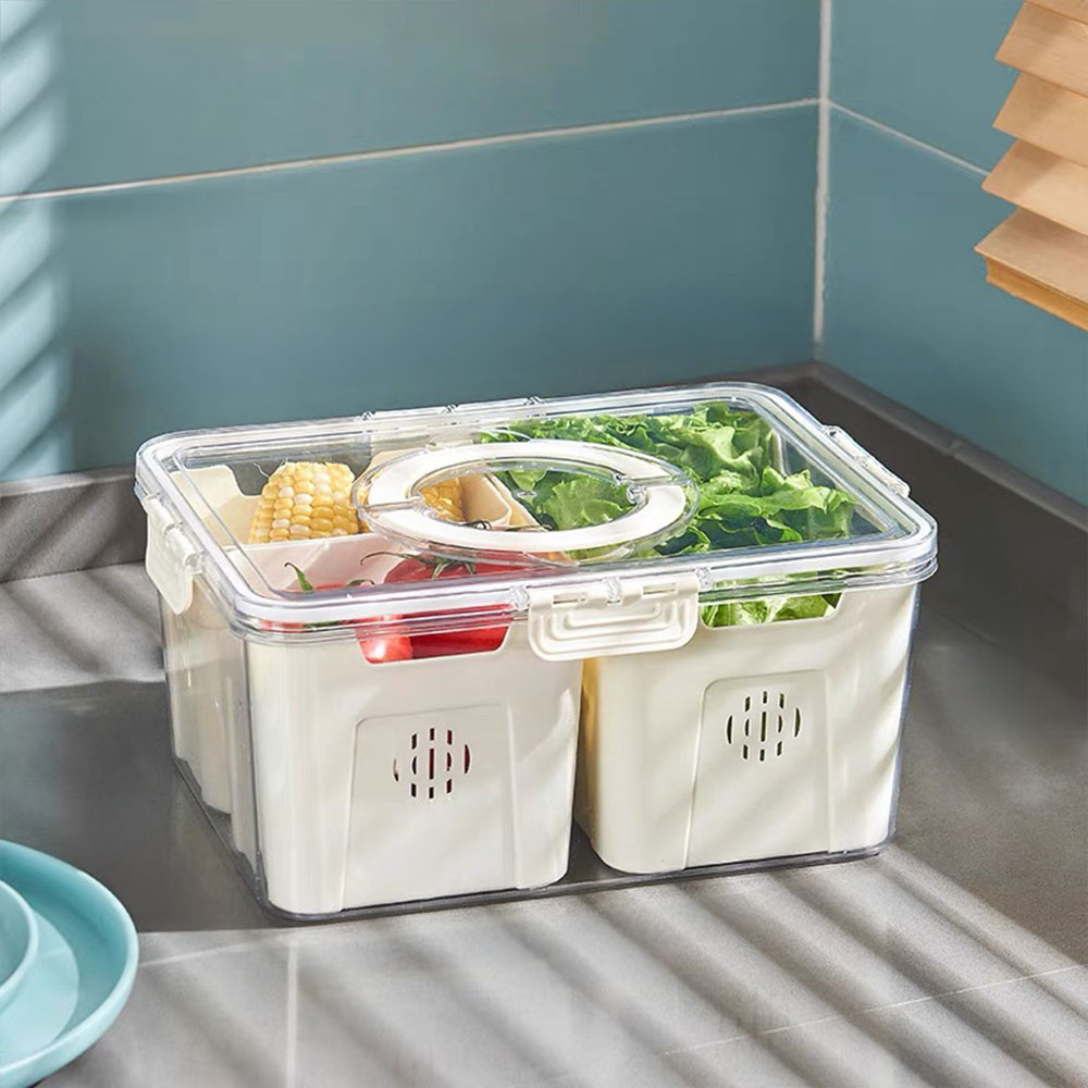 H&O Direct 3 Compartments Fridge Food Storage Container Bin with Handle Image 2